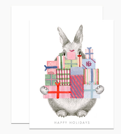 Bunny Holding Holiday Gifts Card