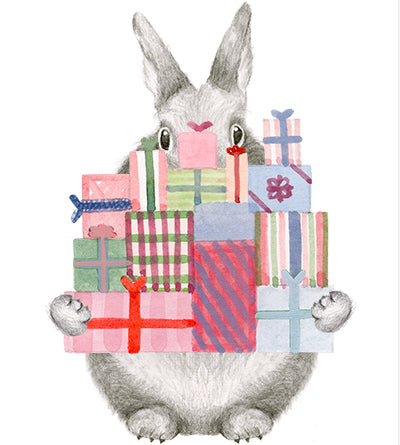 Bunny Holding Holiday Gifts Card
